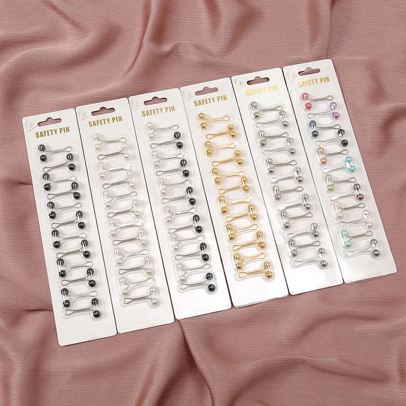 12pcs/Bag Muslim Hijab Scarf Fashion Women Safey Brooch Jewelry Islamic Multicolor Headscarf Shawl Ethnic Buckle Accessories