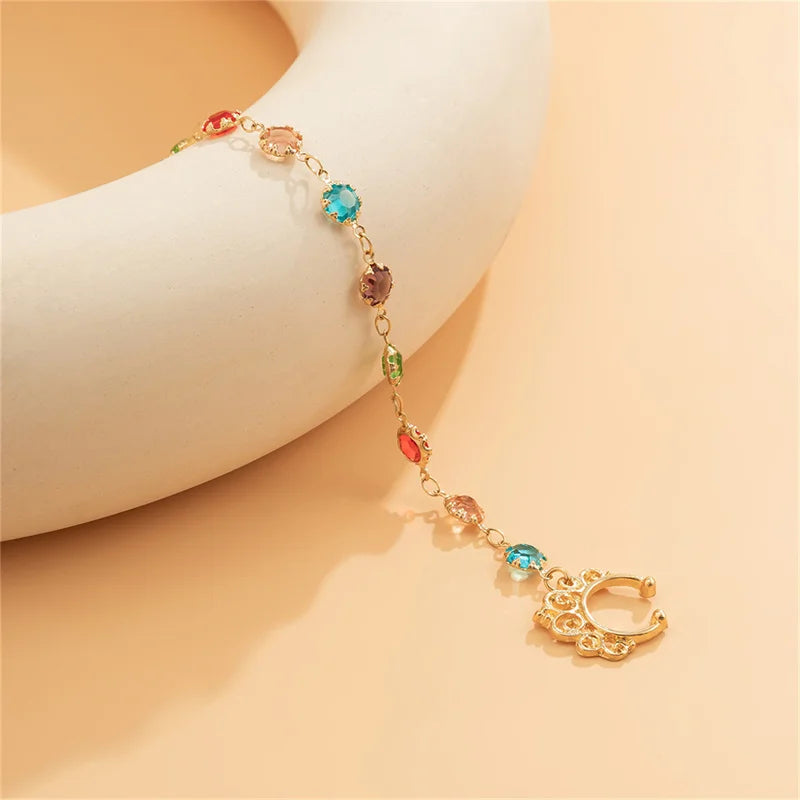 Indian Nose Chain Earrings Nose Clip Fashion European And American Personality Punk For Women Earrings Geometric Tassel Chain