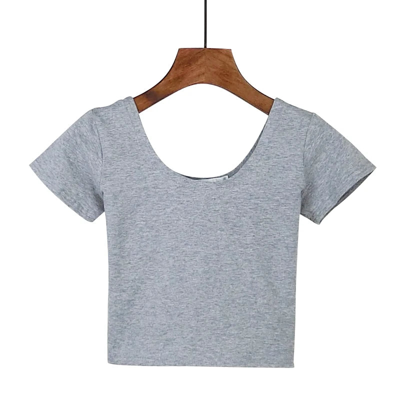 Stretch Women Cotton U Neck Crop Top 2024 Girls Short Sleeve Female Fashion Best Sell Popular Tee Top T-shirt Hot Sale