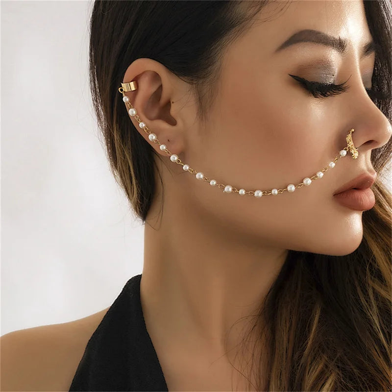 Indian Nose Chain Earrings Nose Clip Fashion European And American Personality Punk For Women Earrings Geometric Tassel Chain