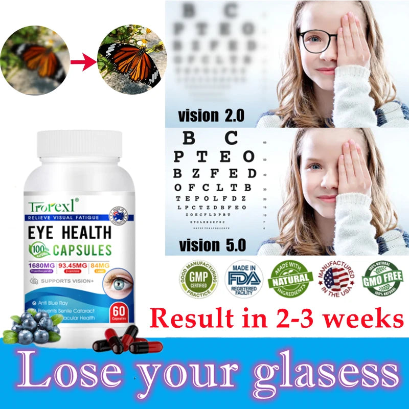Eye Supplement with Vitamin A Improve Eyesight Quickly Restore Vision & Myopia Lutein Extract Relieve Red Eye Fatigue Dry Eye