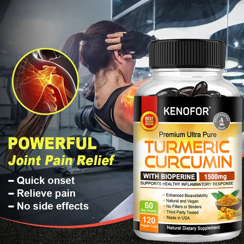 Turmeric Curcumin Ginger Capsules Bioavailability 1500mg Promotes Gut Health Digestion Joint Support Natural Vegetarian