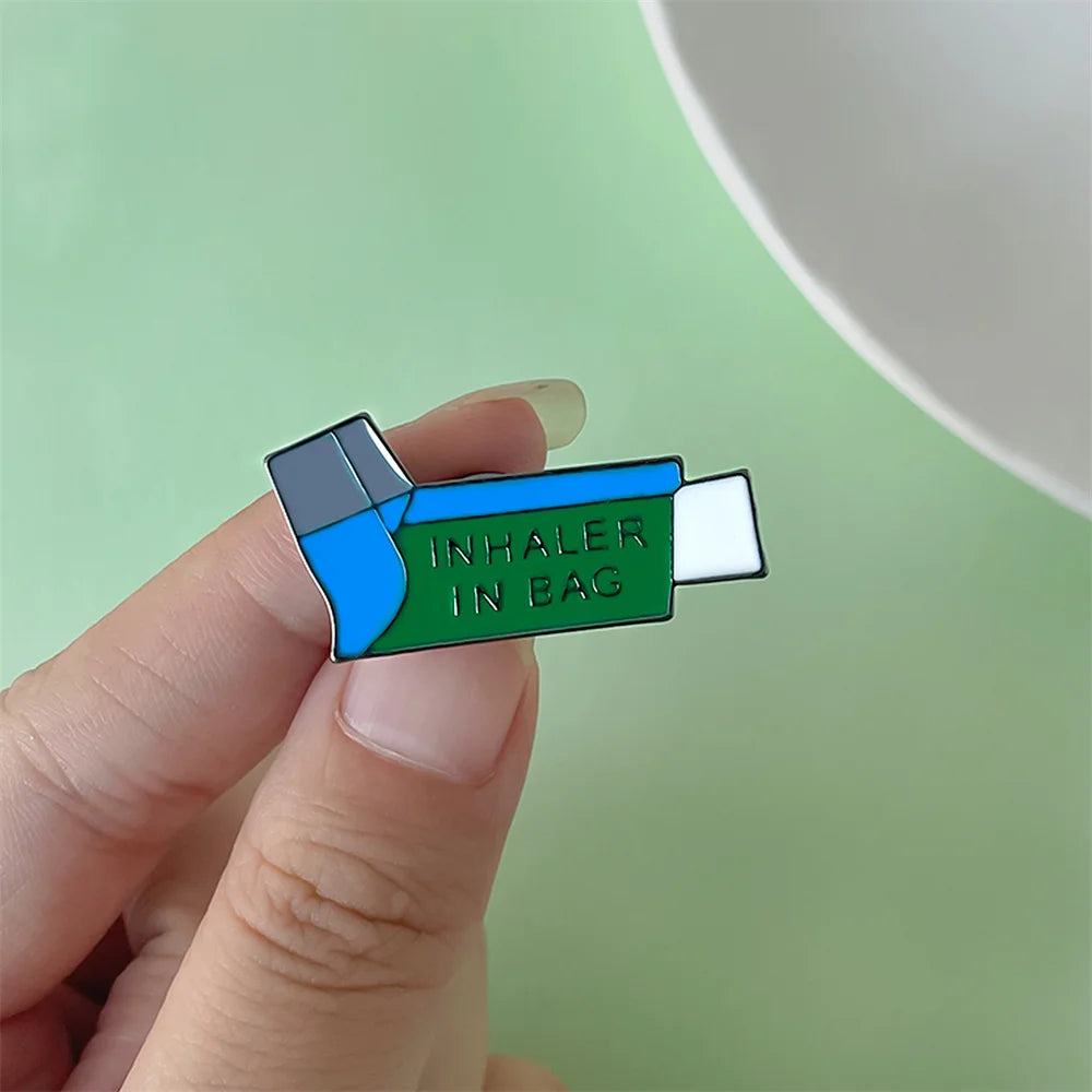 Asthma Inhaler Enamel Pin inhaler in Bag Asthma Alert Lapel Brooch for Friends with Asthma Jewelry Badge