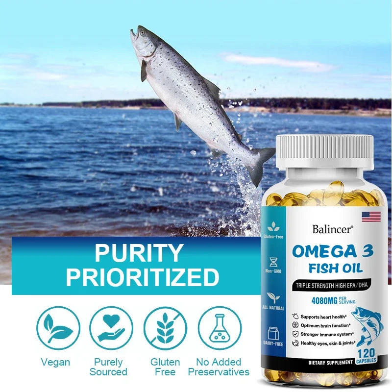 Balincer Omega 3 Fish Oil Capsules Rich in DHA EPA Fishing Memory Heart Brain Bone Eyes Health Nutrition Free Shipping
