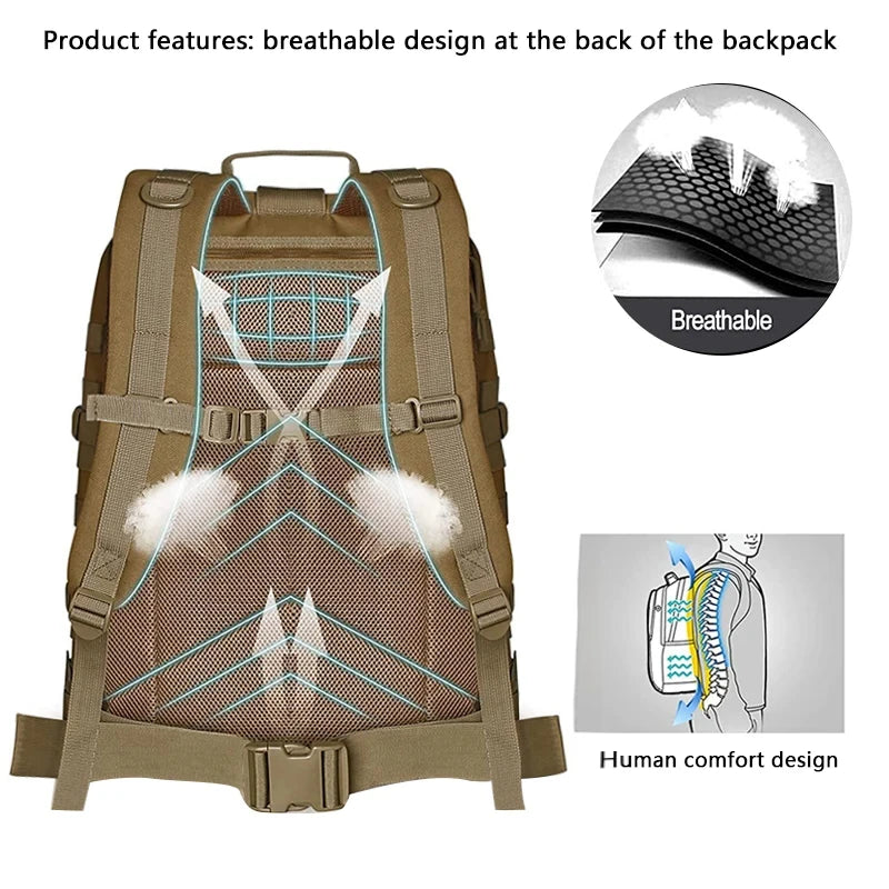 Men Large Capacity Travel Hunting Tactical 50L Military Backpack Camping Trekking Fishing Bag Waterproof Rucksacks Backpack