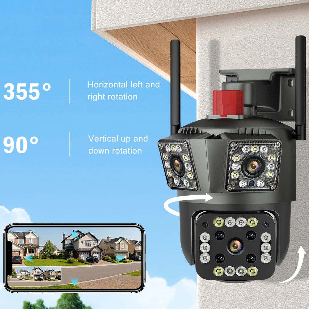 LegendSafe 12MP 6K IP WiFi Outdoor Camera PTZ Three Lens Dual Screen 10X Zoom Auto Tracking Waterproof Security Protection