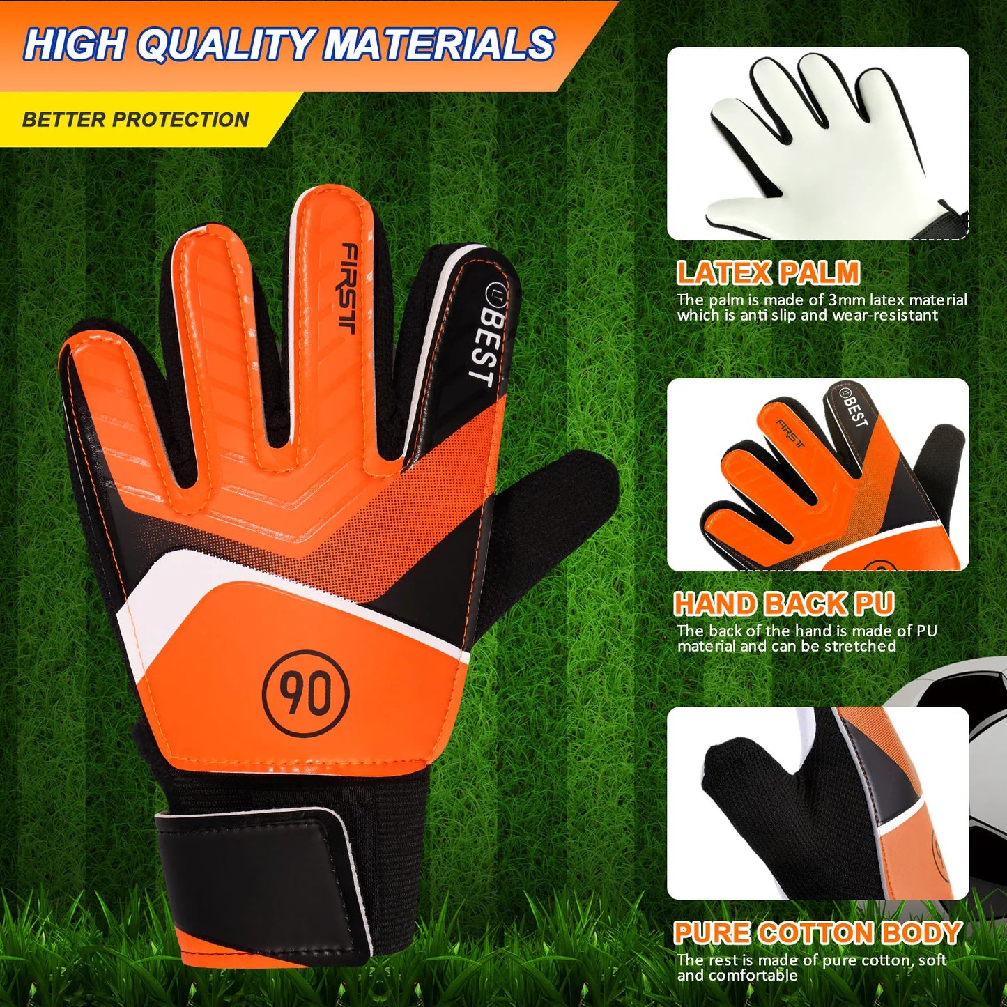 Kids Soccer Goalie Gloves 5/6/7 Size Latex Kids Football Goalkeeper Gloves Anti-Slip Youth Sports Full Finger Protection Gloves
