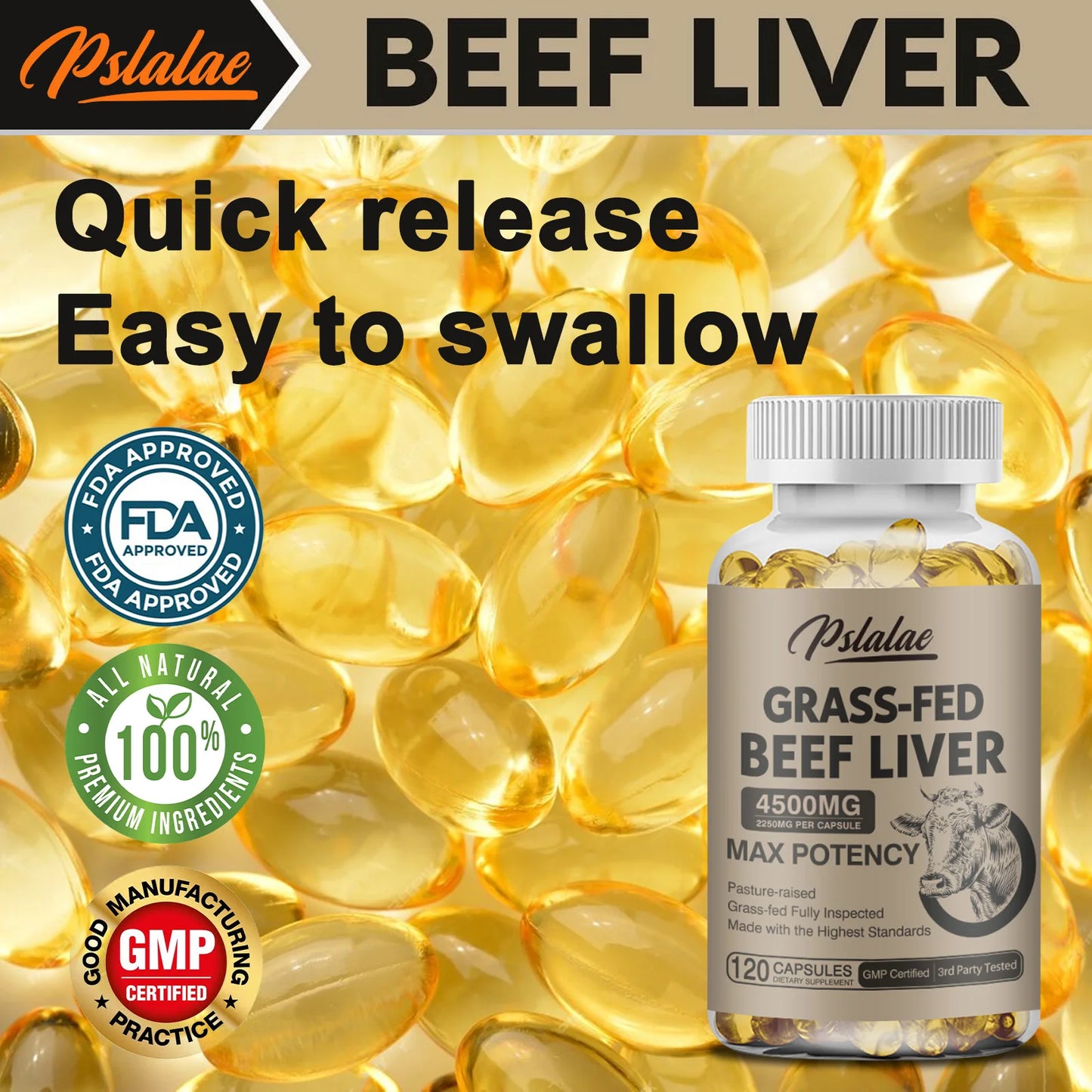 Grass Fed Dried Beef Liver Capsules - Contains Natural Iron, Vitamin A, B12 - Antioxidant