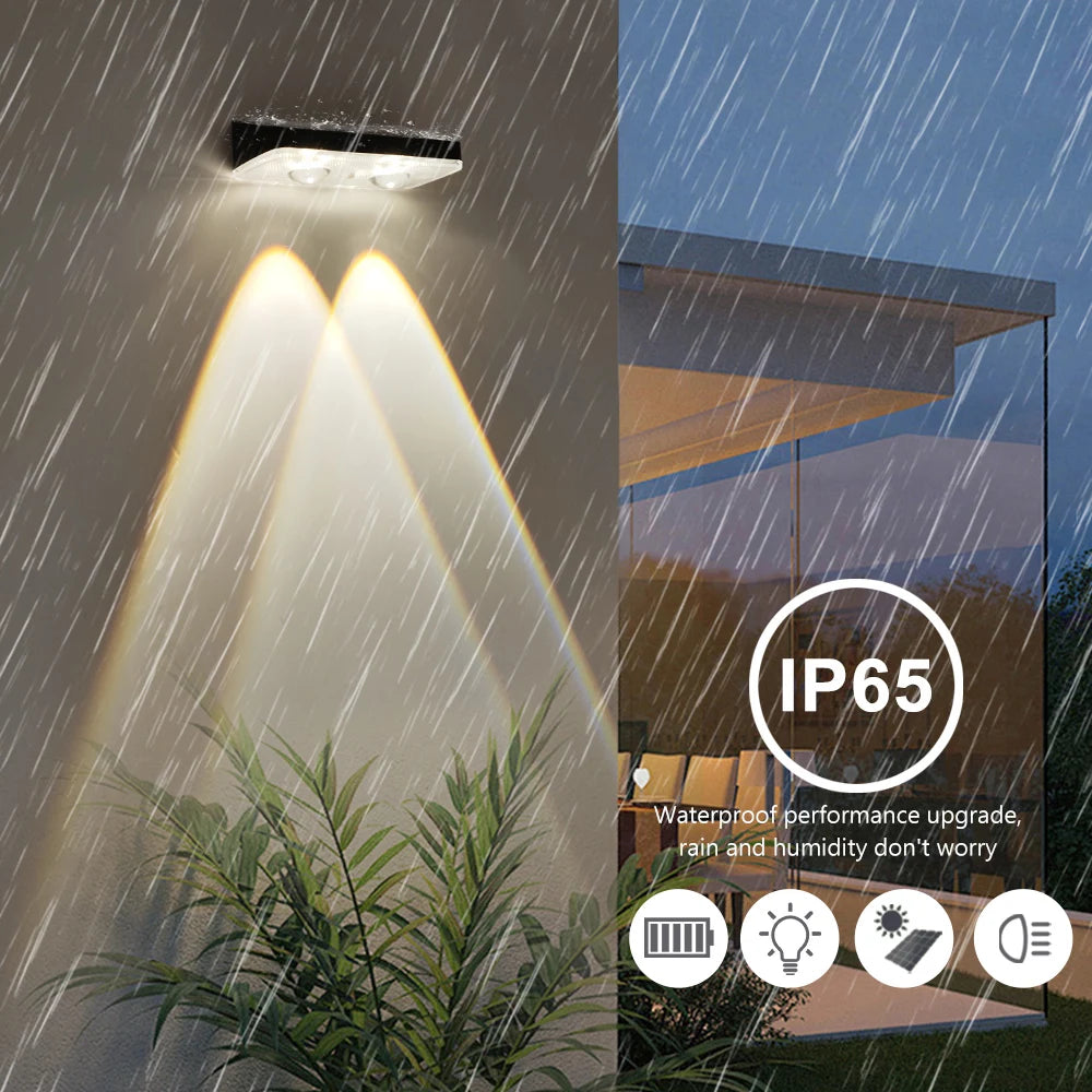 Solar Fence Lights Outdoor LED Lens Solar Wall Lights Waterproof Warm /White/Mixed Light 3 Modes Garden Backyard Patio Deck Pool