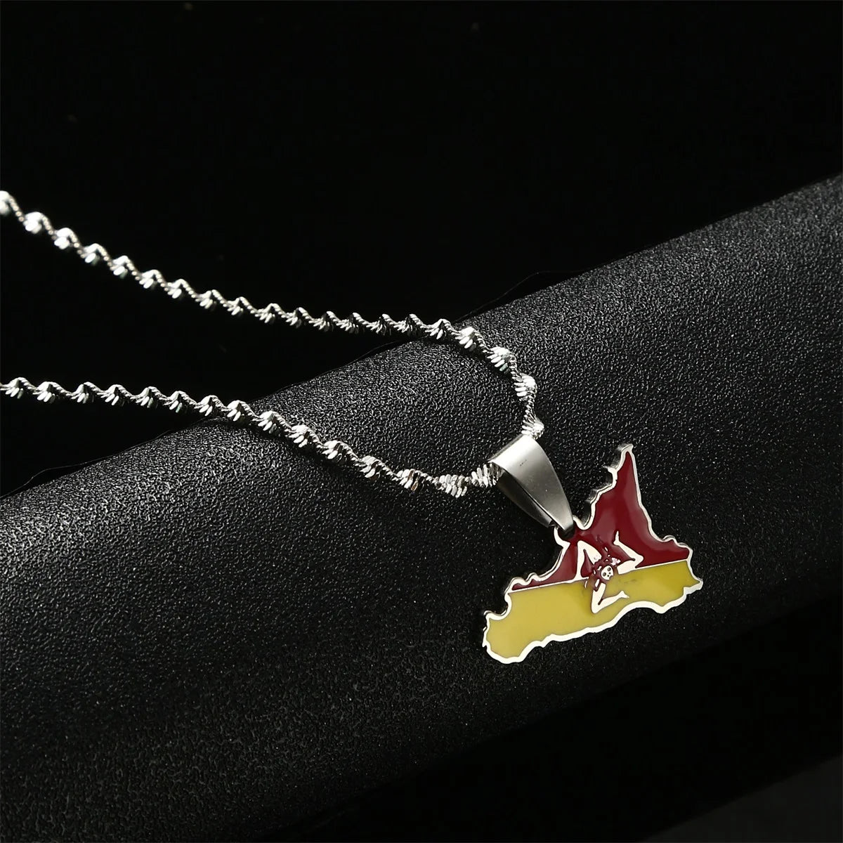 Italy Sicily Map Flag Pendant Necklaces Stainless Steel Gold Color Italian Sicilia Jewelry Gifts