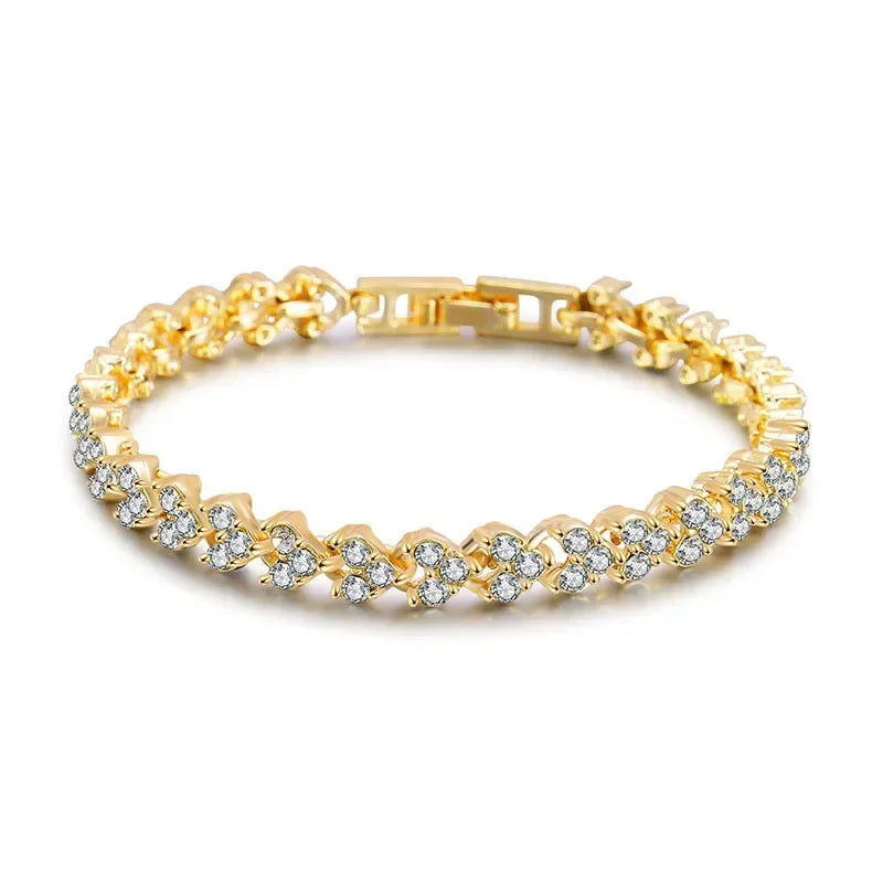Luxury Roman Crystal Bracelet For Women Fashion Heart Chain Bracelets Rhinestone Bangle Bridal Jewelry Accessories Free shipping