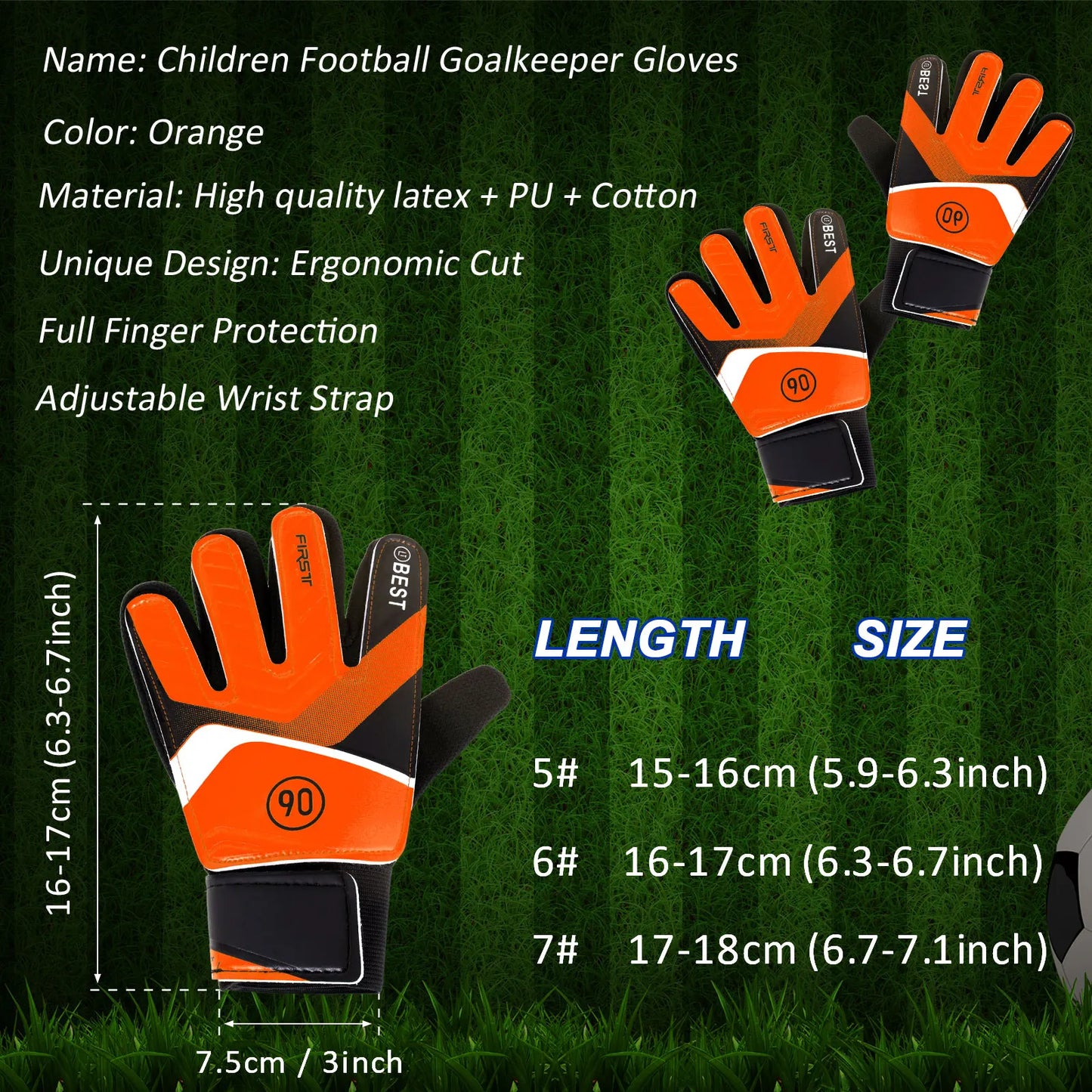 Kids Soccer Goalie Gloves 5/6/7 Size Latex Kids Football Goalkeeper Gloves Anti-Slip Youth Sports Full Finger Protection Gloves