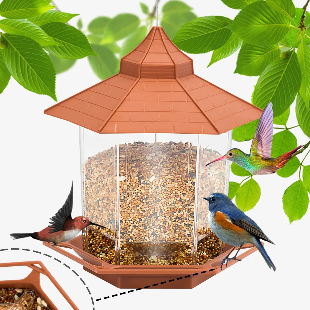 Bird Feeder Automatic Food Feeding Tool Hanging Gazebo Outdoor Birds Feeder Multiple Hole Nut Feeding House Bird Food Container