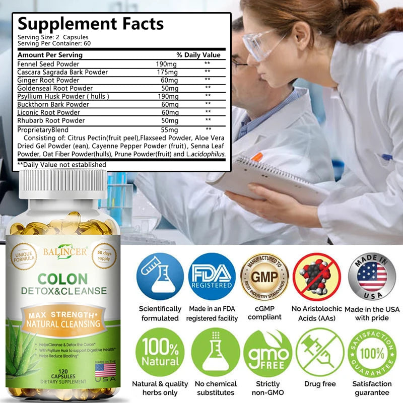 Balincer Colon Cleansing Supplement - Full Body Colon, Digestive Regulation and Gut Health for Men and Women, 120 Capsules