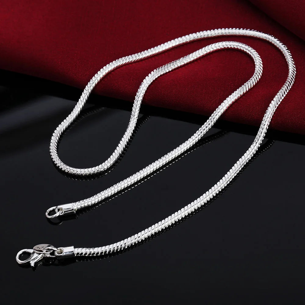 Hot sale 40-75cm 925 Sterling silver 1MM/2MM/3MM solid Snake Chain Necklace For Men Women Fashion Jewelry fit pendant Noble