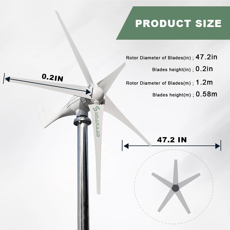 3000W Horizontal Wind Turbine Generator 12V 24V 48V Powerful Dynamo Free Energy With MPPT Off Grid System Homeuse Windmill