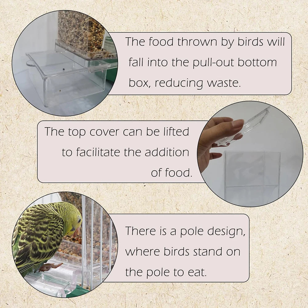 No Mess Bird Feeders Automatic Parrot Feeder Drinker Bird Pigeons Cage Feeder Parrot Pet Aviary Hanging Stand Food Container