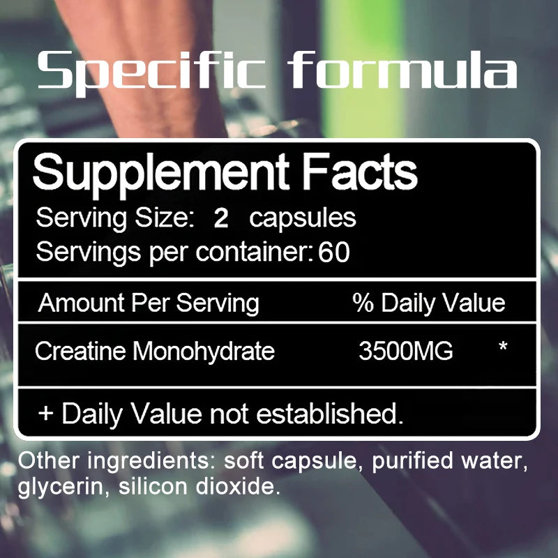 Creatine Monohydrate Capsules - Men's Energy Supplement - Muscle Growth and Strength, Non-GMO, Gluten-Free