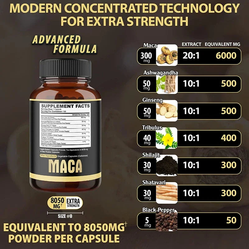 Maca Root Capsules for Men - Enhance Sports Energy, Endurance and Hardness, and Relieve Fatigue Supplements