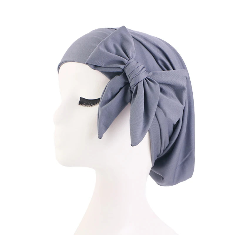 New Women Pre-Tied Turban Chemo Cap Elastic Inner Hijab Hat Cancer Islamic Arab Bonnet Long Tail Headscarf Hat Turbante Mujer