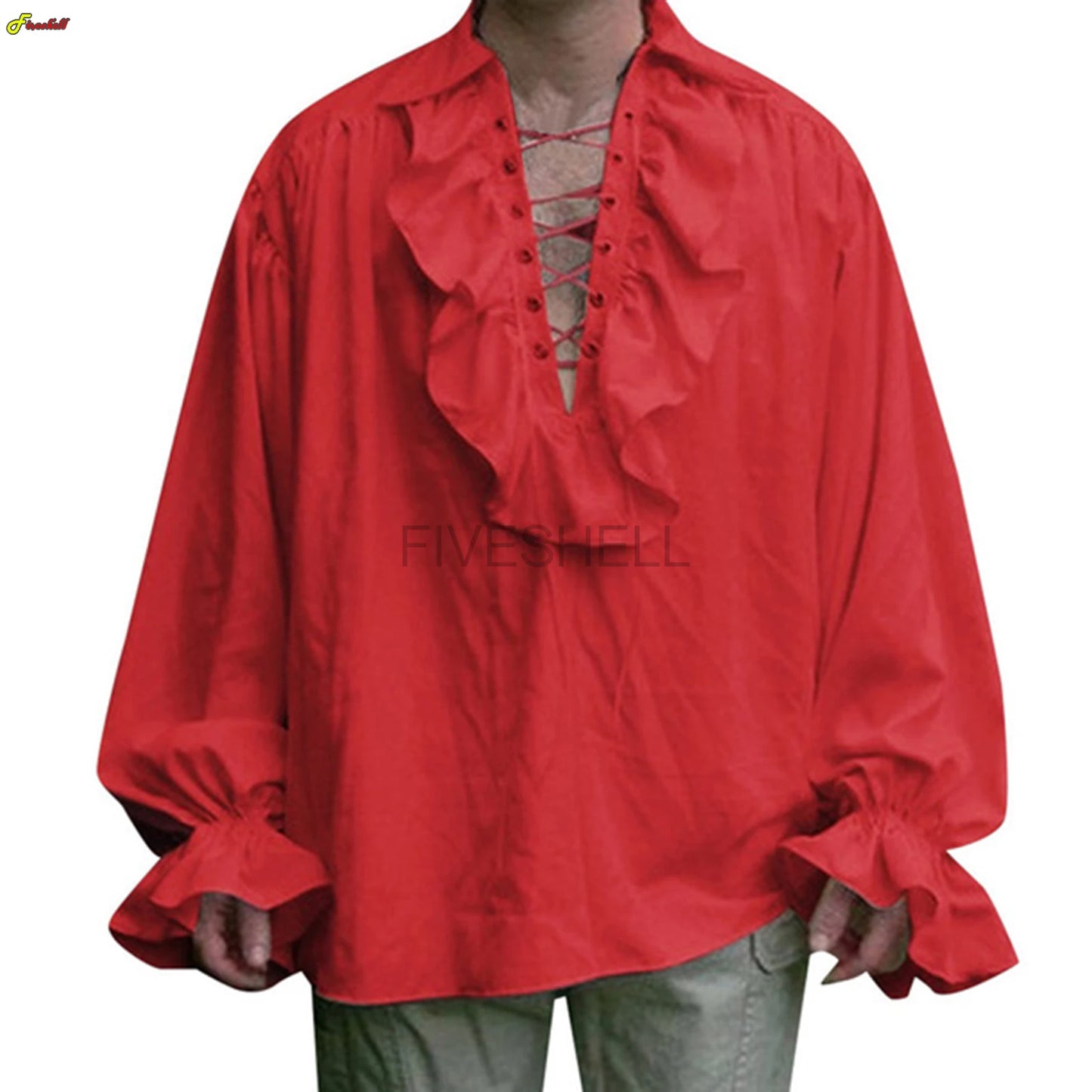Medieval Mens Renaissance Costume Ruffled Shirts Long Sleeve Lace Up Steampunk Pirate Shirt Cosplay Stage Costume for Women