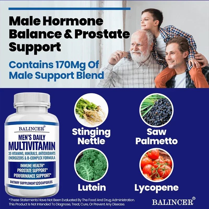 Men's Daily Multi Vitamin Capsules - Enhance Energy and Immune Supplements, Provide Healthy Food, Free Delivery