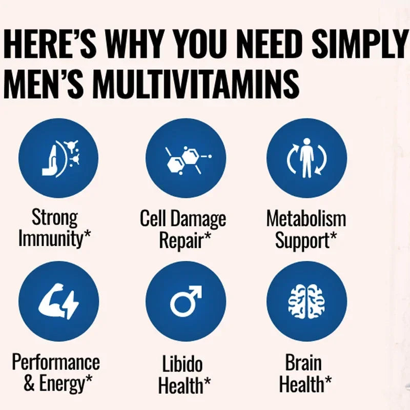 Men's Daily Multi Vitamin Capsules - Enhance Energy and Immune Supplements, Provide Healthy Food, Free Delivery