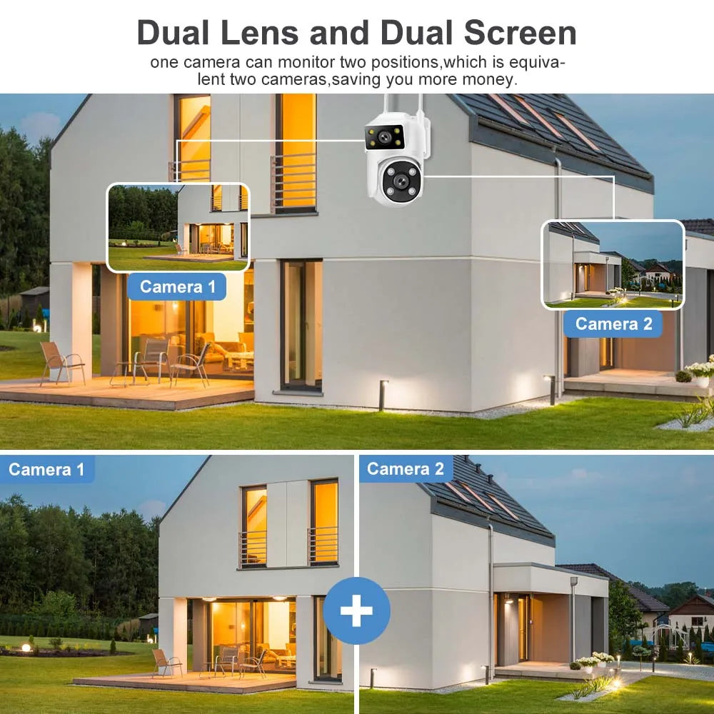 4K 8MP Outdoor Camera 2.4G/5G WiFi Dual Len Two Screen Auto Tracking PTZ Video Camera Security Protection 360° View Surveillance
