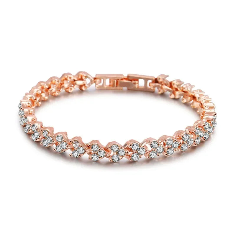 Luxury Roman Crystal Bracelet For Women Fashion Heart Chain Bracelets Rhinestone Bangle Bridal Jewelry Accessories Free shipping