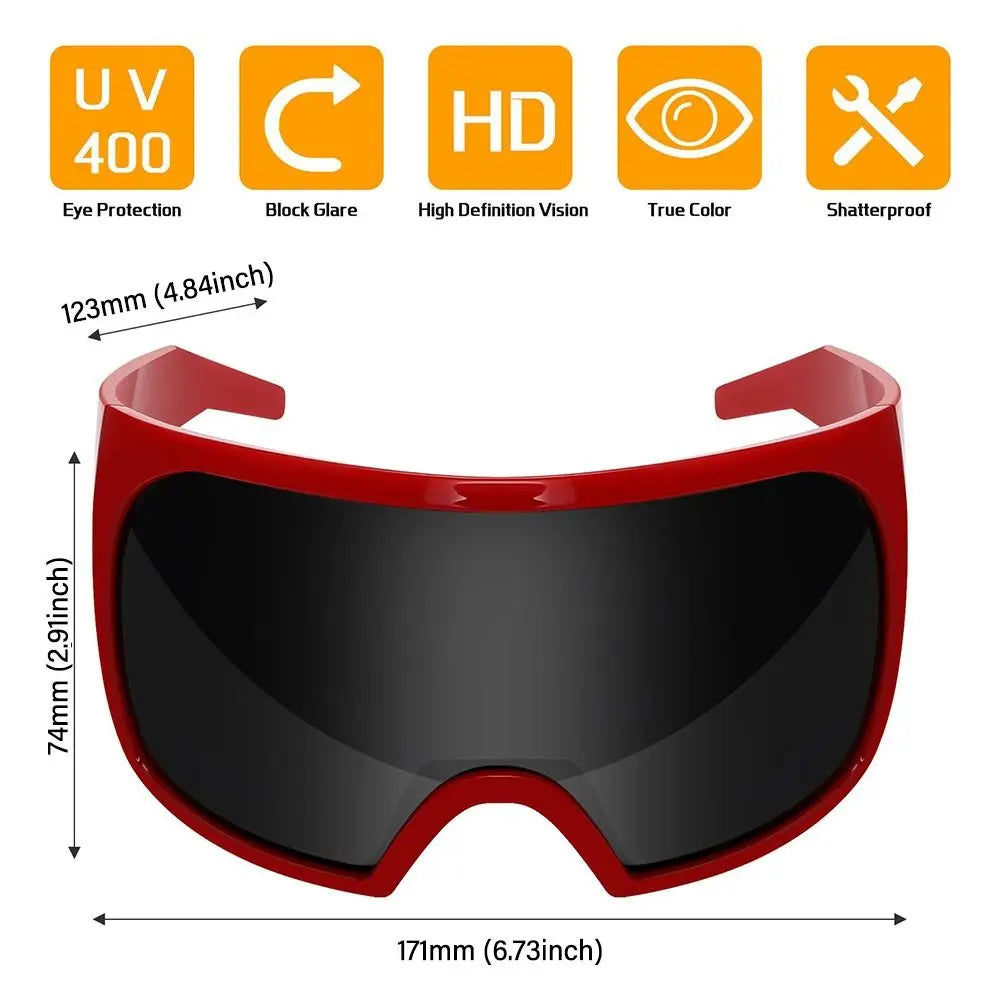 Futuristic Wrap Around Sunglasses Rave Curved Lens UV400 Protection 2000'S Eyewear Oversized Y2K Sun Glasses for Women & Men