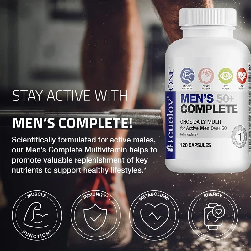Bcuelov Men's 50+ Complete Multivitamin - 120 Capsules To Support Heart, Brain Health