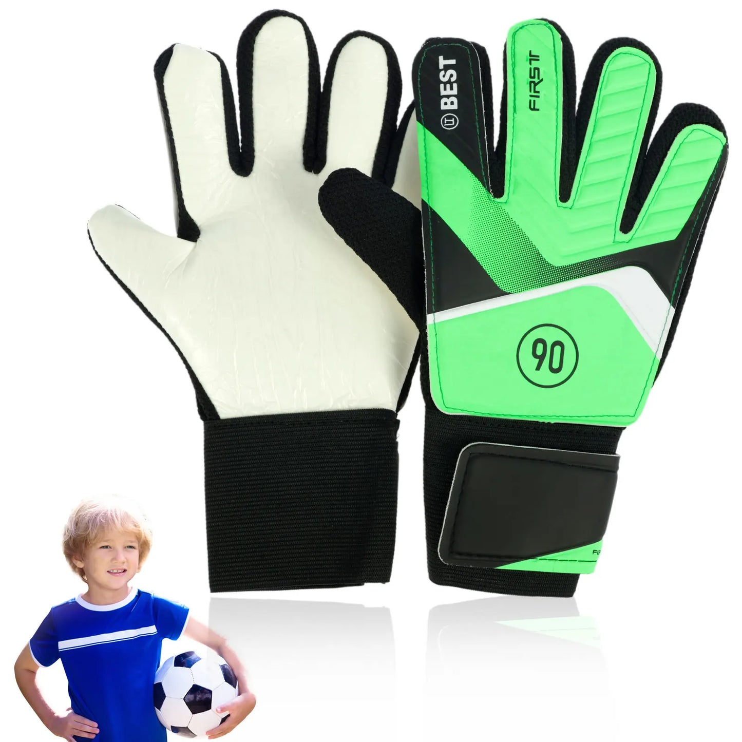 Kids Soccer Goalie Gloves 5/6/7 Size Latex Kids Football Goalkeeper Gloves Anti-Slip Youth Sports Full Finger Protection Gloves
