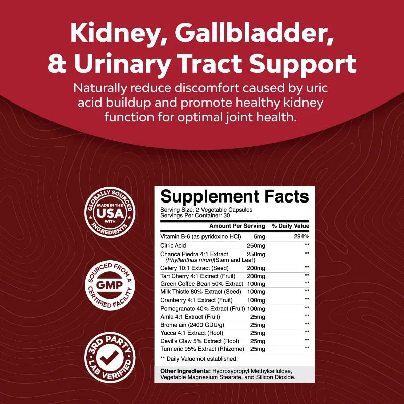 Herbal Uric Acid Cleanse & Detox - Daily Kidney Cleanse & Uric Acid Support - Joint Supplement & Detox For Men & Women