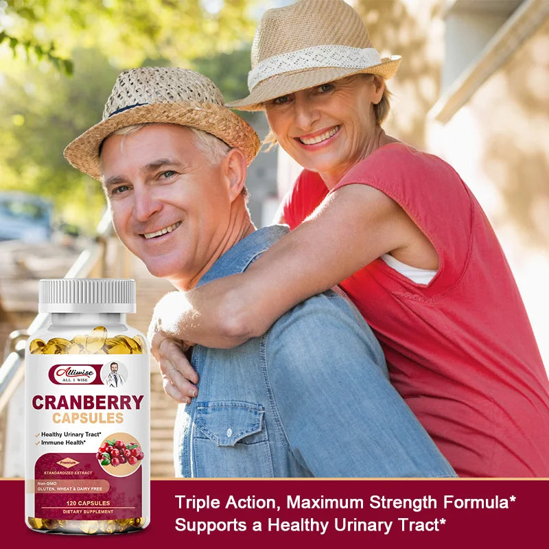 Alliwise Cranberry Capsule with VitaminC Supports Urinary & Immune Health, Bladder Control, and Promotes Healthy Kidney Function