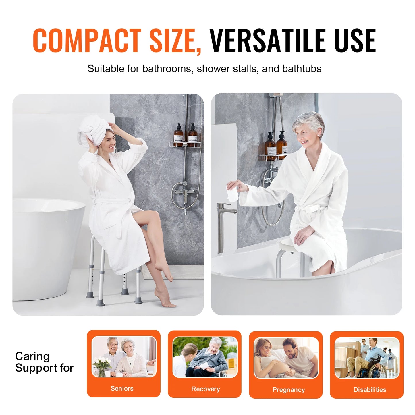 VEVOR Shower Chair for Inside Shower Adjustable Height Shower Stool Non-Slip Bench Bathtub Seat for Elderly Disabled Adults