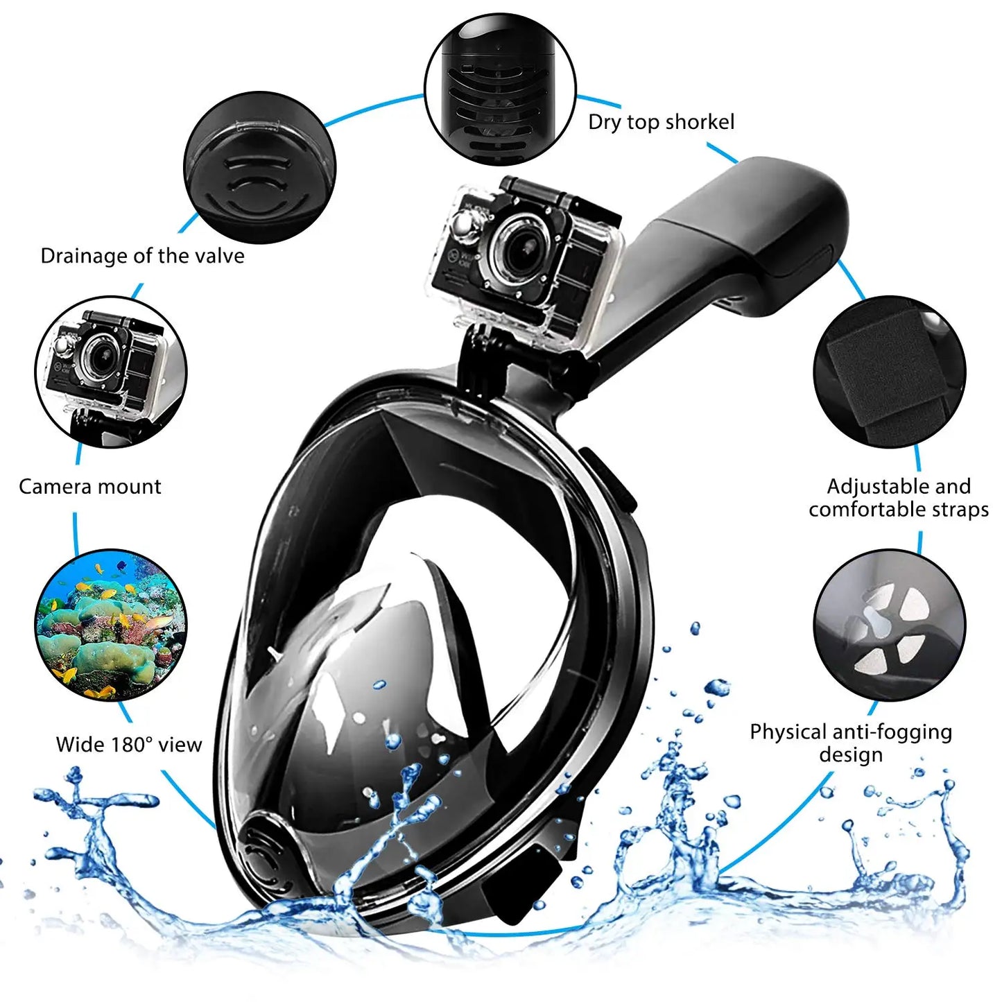 Full Face Snorkeling Mask Diving Swimming Snorkel Set Pool Underwater Scuba Goggles Anti-Fog Anti-Leak Easy Breath