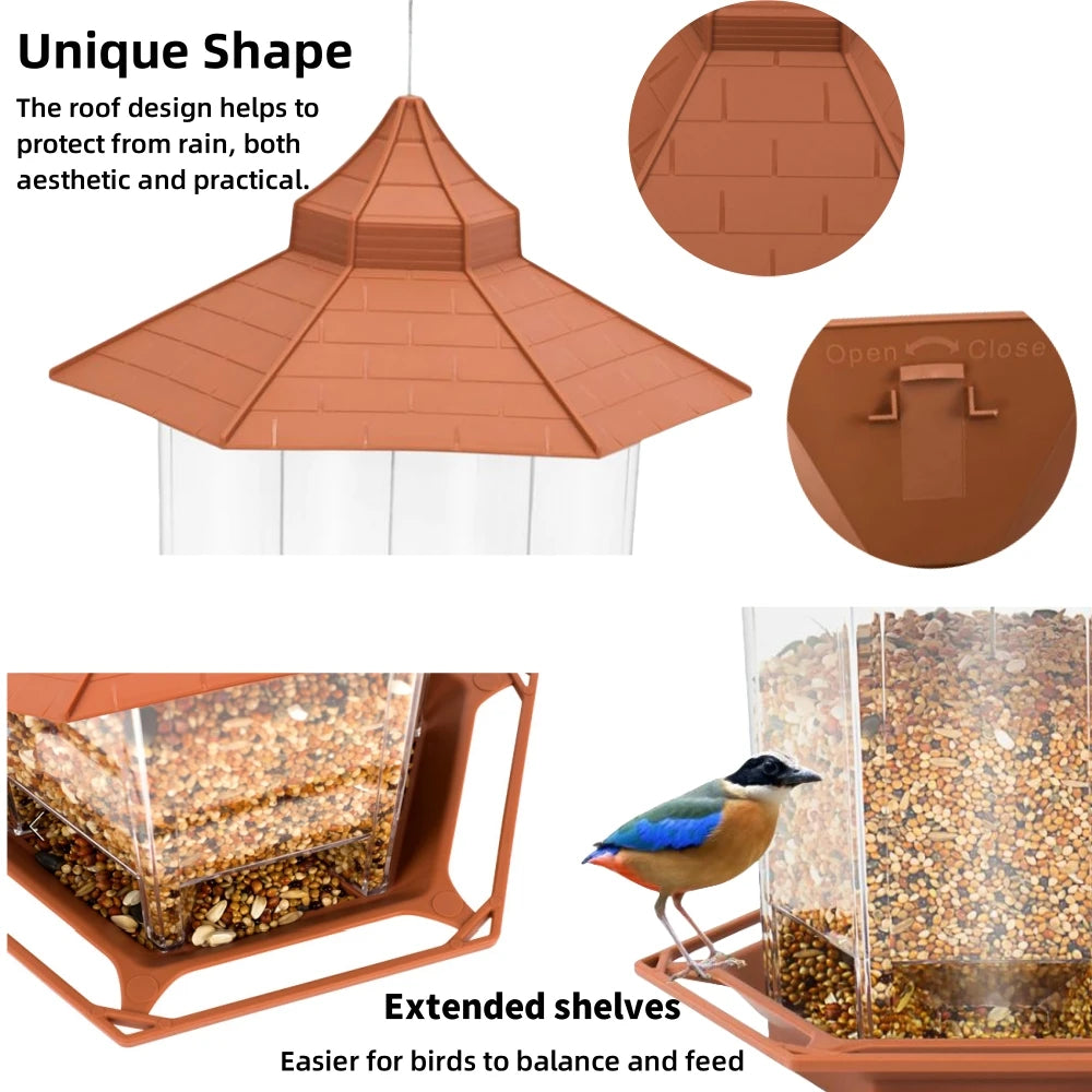 Bird Feeder Automatic Food Feeding Tool Hanging Gazebo Outdoor Birds Feeder Multiple Hole Nut Feeding House Bird Food Container