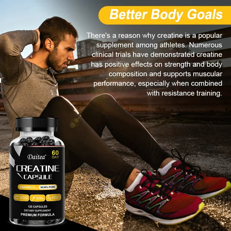 Creatine Monohydrate Capsules - Men's Energy Supplement - Muscle Growth and Strength, Non-GMO, Gluten-Free