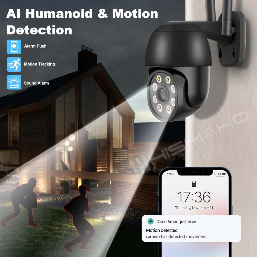 4K WiFi Surveillance Camera 8MP Outdoor CCTV Video Monitor 4MP Security Protection IP Cam Auto Tracking PTZ Alexa Onvf ICsee