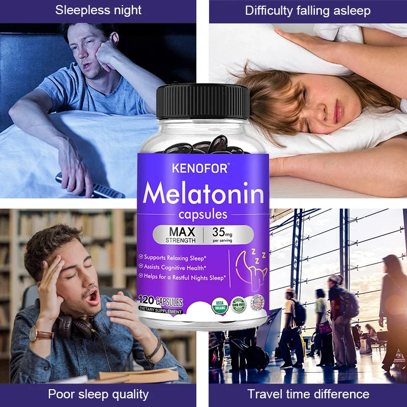 Melatonin Capsules - Natural Nighttime Sleep Aids Improve Sleep Quality, Relieve Migraines Nourish Nerves and Increase Energy