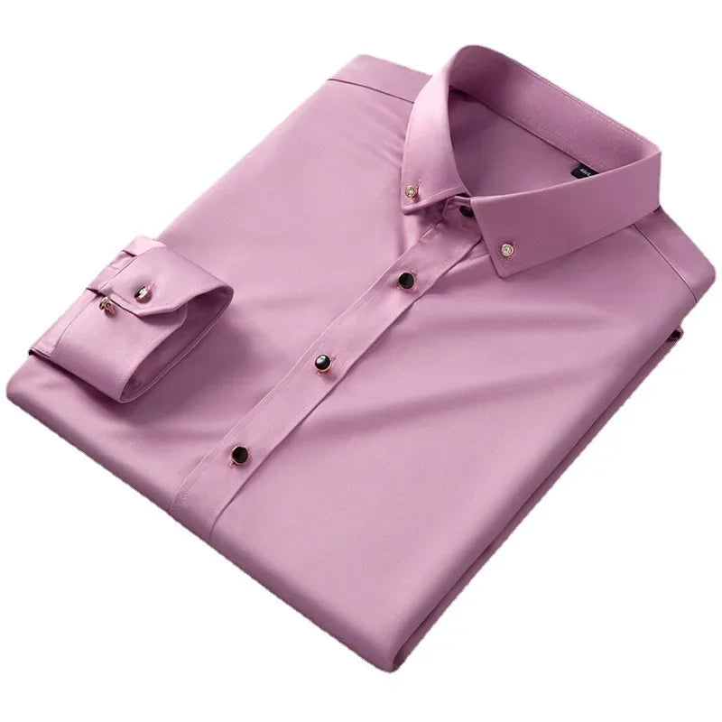 Men's quality shirt, long sleeved, new elastic, comfortable, and non ironing business shirt, Korean slim fit men's clothing