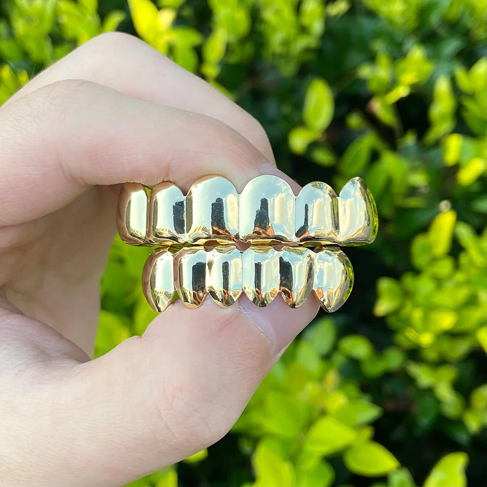 RACHELZ Classic Fashion 6/6 Teeth Grillz Hip Hop 14K Gold Plated Tooth Caps Decor Braces Dental Grills For Women Men Jewelry