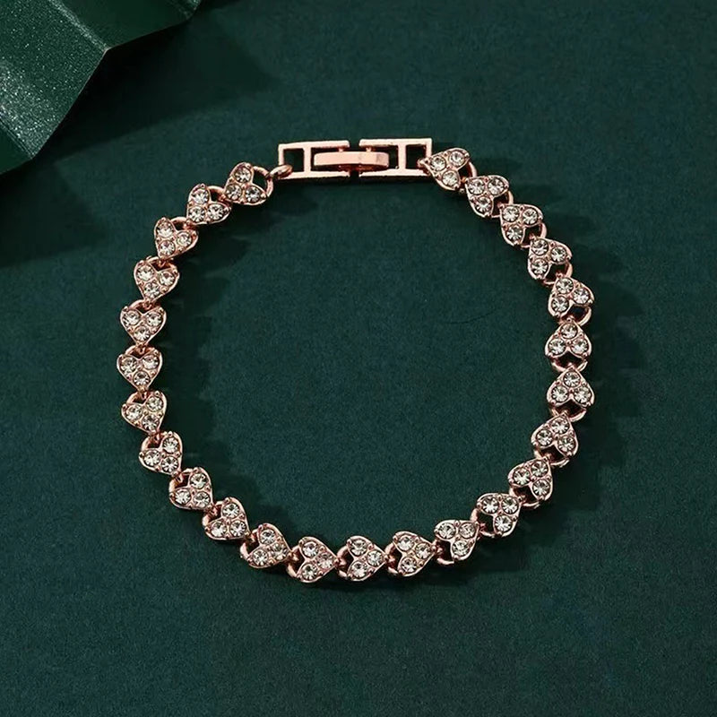 Full Rhinestone Love Heart Wrist Chain Light Luxury Shiny Zircon Chain Bracelets For Women Fashion Simple Jewelry Gift