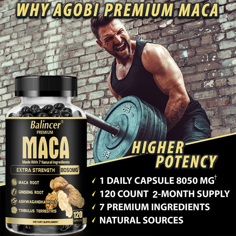 Organic Maca Root Capsules - with Ginseng Ashwagandha Tribulus Terrestris - Muscle Mass, Endurance and Performance