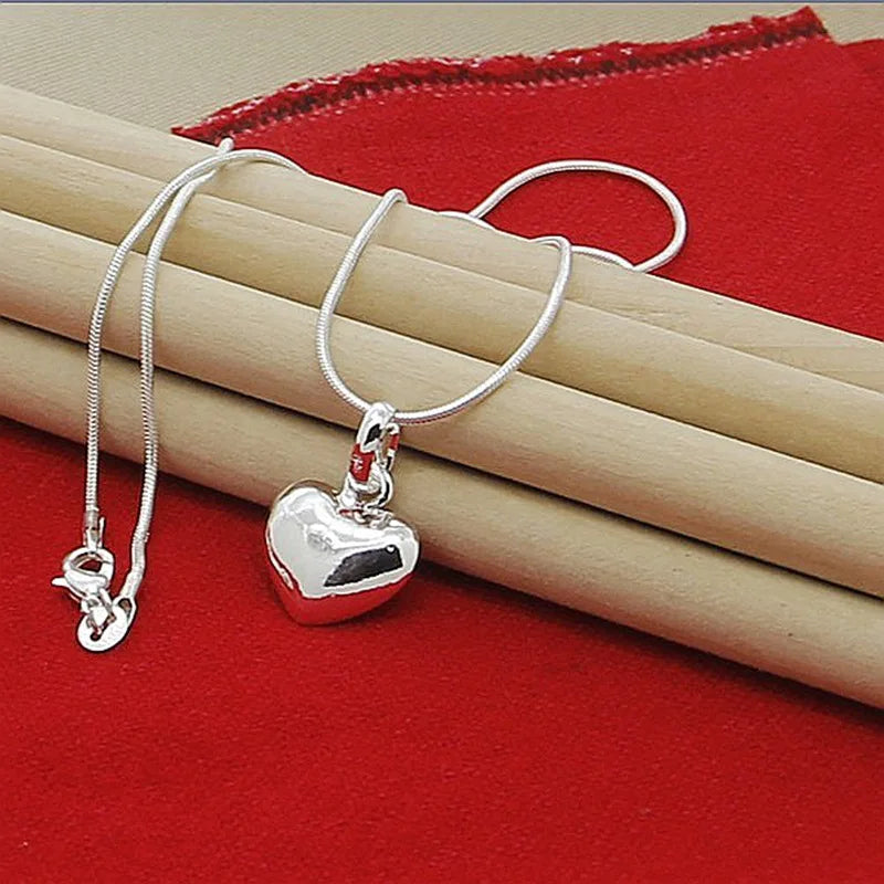 hot sale 925 Sterling Silver Solid Heart Necklace 18-30 Inch Snake Chain For Women Girl Wedding Charm Fashion Jewelry luxury
