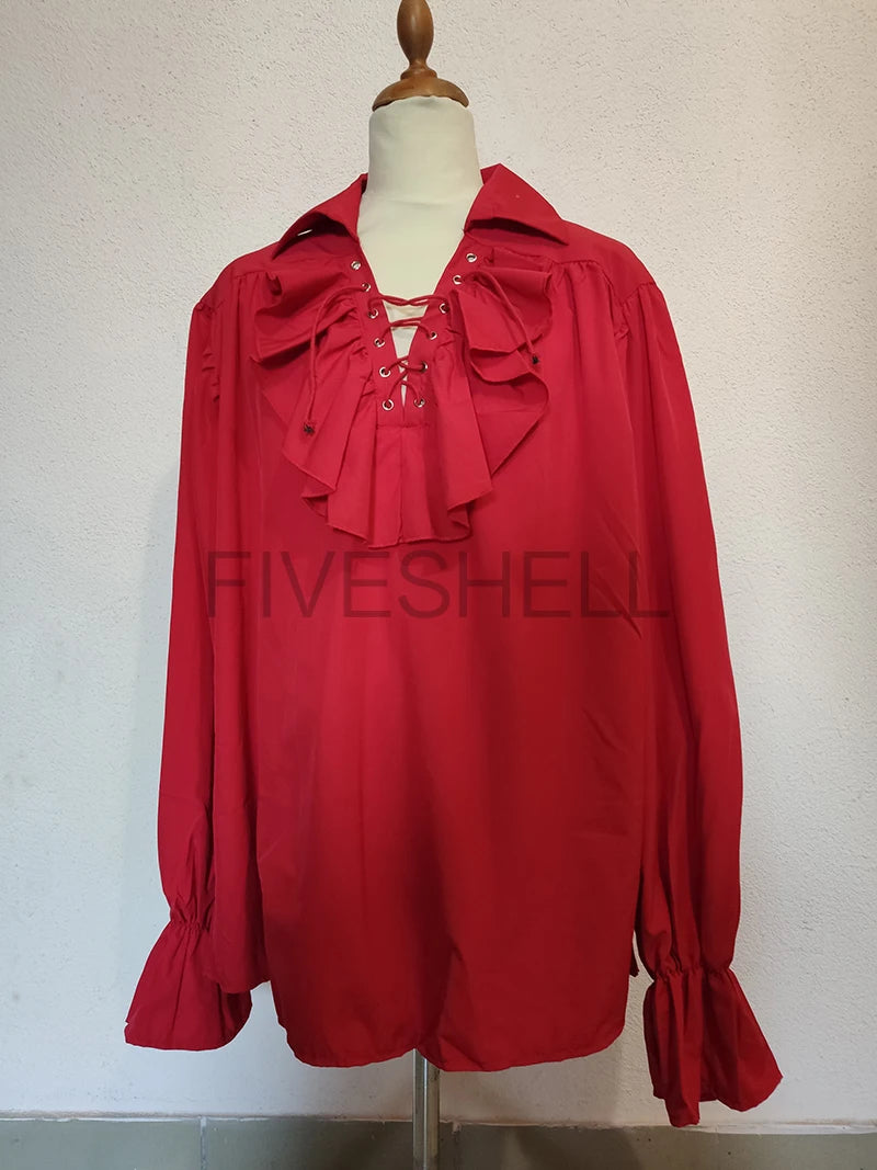Medieval Mens Renaissance Costume Ruffled Shirts Long Sleeve Lace Up Steampunk Pirate Shirt Cosplay Stage Costume for Women