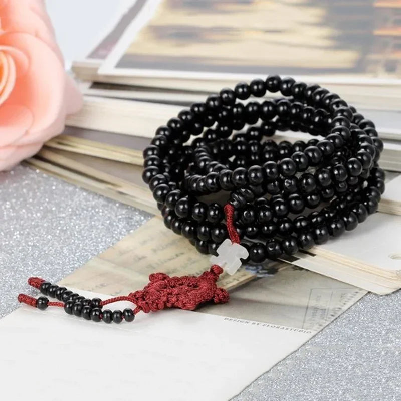 Natural Sandalwood Bracelets Men Buddhist Buddha Meditation Bead Bracelet for Women Prayer 216 Beads Rosary Hanging Decoration