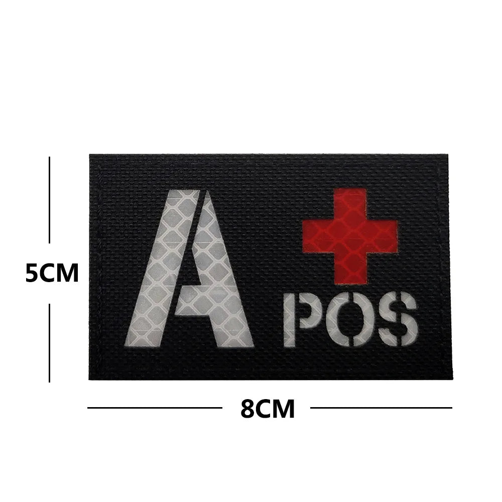 A B AB O Rh Positive Blood Type Patch infrared Ir Reflective Tactical Hook and Loop Fastener Patches for Backpacks Hat 8x5cm