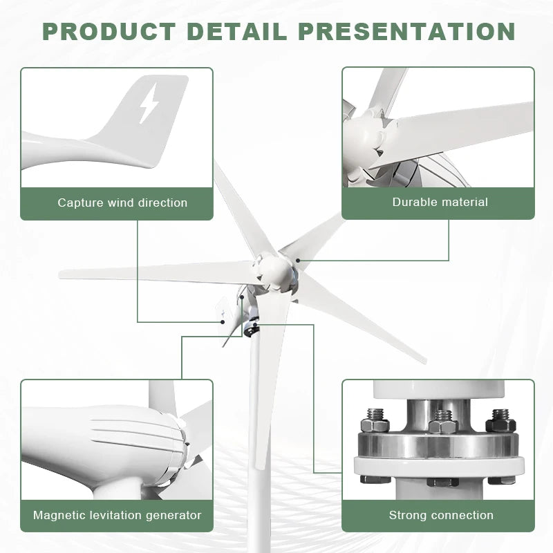 3000W Horizontal Wind Turbine Generator 12V 24V 48V Powerful Dynamo Free Energy With MPPT Off Grid System Homeuse Windmill