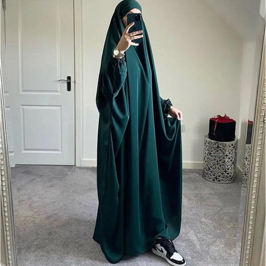 Hooded Abaya Muslim Women Prayer Garment Arabic Robe Overhead Long Khimar One Piece Jilbab Eid Ramadan Gown Islamic Clothes